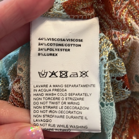 Pho Firenze Knit Chevron Print Flared Sleeve Metallic Boho Top Size Small - Picture 8 of 8